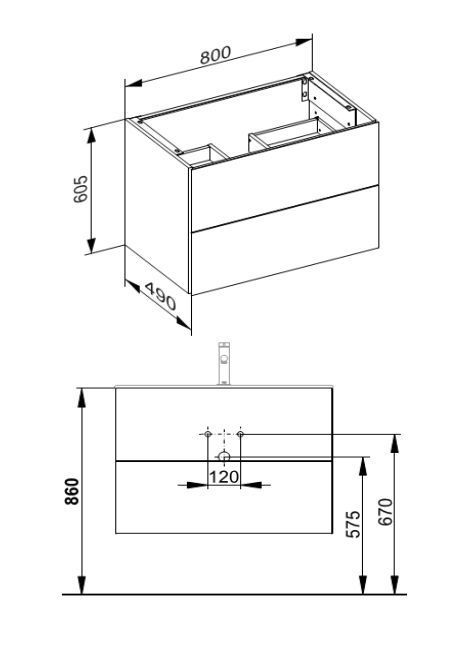 Тумба подвесная под раковину KEUCO PLAN 32963 180000 490 мм х 800 мм, c 2 выдвижными ящиками, кашемир матовый/кашемир глянцевый
