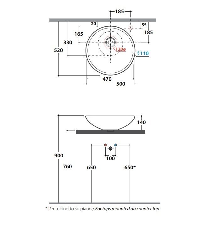 Раковина накладная GLOBO STOCKHOLM Free LAT50BI 500 мм х 500 мм х 140 мм, без плоскости под смеситель, без перелива, белый глянцевый