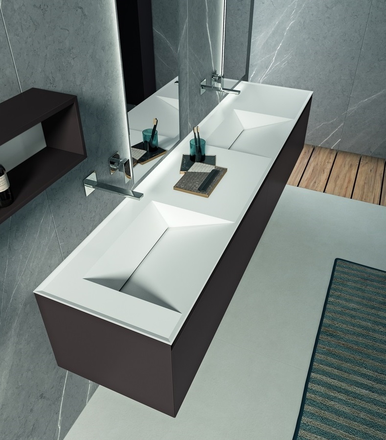 Комплект мебели BMT IKON  IK-02   3070х2000х502 мм, с тумбой, двойной раковиной, полкой и зеркалом, цвет Marrone Terra Opaco