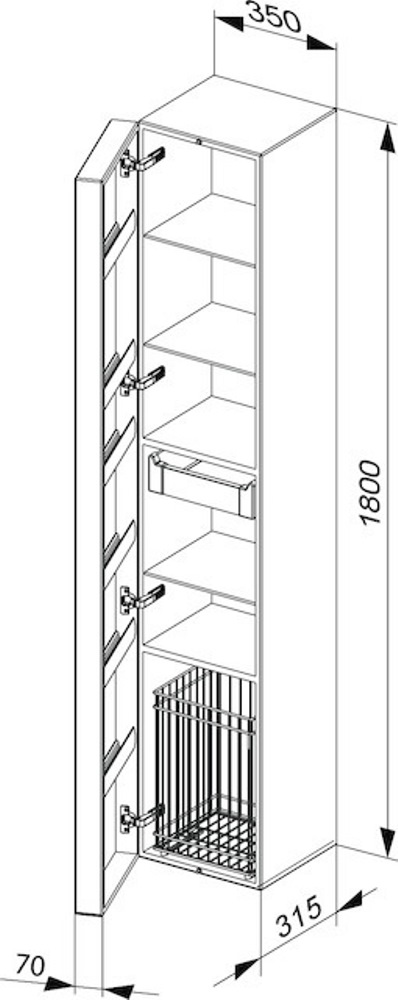 Высокий шкаф-пенал Keuco Edition 300 30311 383801 петли слева корпус и фасад белый структурный лак