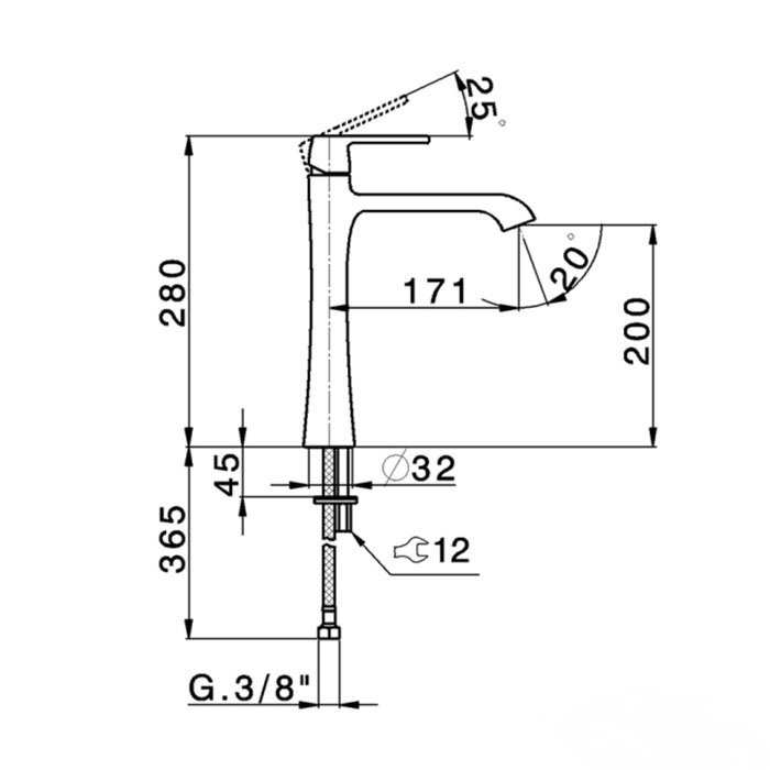 Высокий смеситель для раковины однорычажный CISAL Cherie CH0035446T 280 мм, без донного клапана, цвет Хром/Чёрный матовый