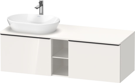 Тумба подвесная под раковину слева DURAVIT D-Neo DE4950L2222 1400 мм х 550 мм, с 2 выдвижными ящиками и открытой полкой, белый глянцевый