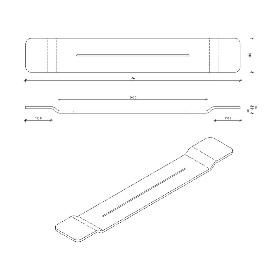 Полочка на ванну  DECOR WALTHER  STONE WAN   0973160   3 X 15 X 95 см, из композита Solid Surface, цвет черный матовый
