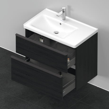 Тумба подвесная под раковину DURAVIT D-Neo DE435701616 784 мм х 452 мм, с выдвижным ящиком и выдвижным отделением, чёрный дуб
