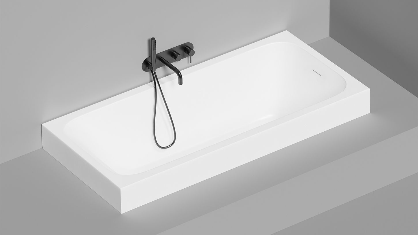 Встраиваемая прямоугольная ванна SALINI ORLANDA KIT 102116M 800х1700х600 мм, с регулируемыми ножками, из S-Sense, слив-перелив, сифон, донный клапан, цвет Белый матовый