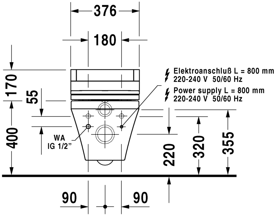 Унитаз подвесной Duravit DuraStyle 25375900001 с вертикальным смывом, для SensoWash, c покрытием WonderGliss, белый