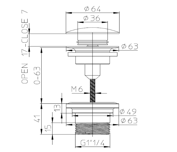 Донный клапан клик-клак для раковины Bossini TEO Z00700.073 цвет Чёрный матовый