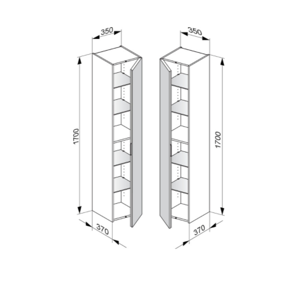 Шкаф - пенал высокий подвесной KEUCO EDITION 11 31330 850002 петли справа, 4 стеклянные полки, корпус/фасад шпон, табачный дуб