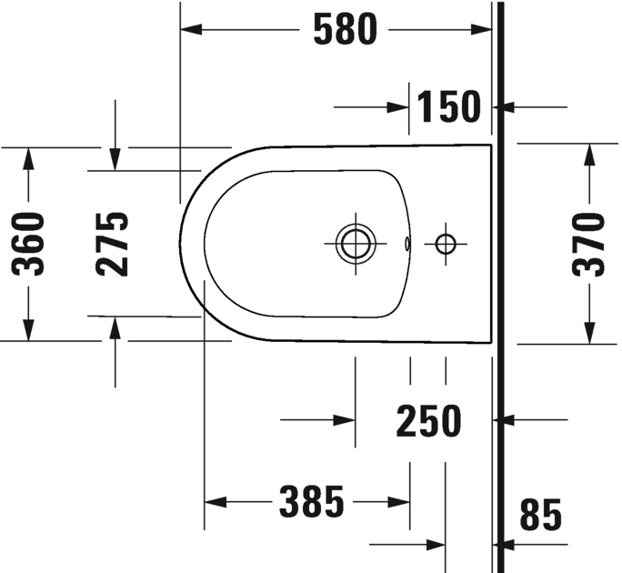 Напольное биде Duravit White Tulip 2293100000 370 мм х 580 мм, c отверстием под смеситель, с переливом, с креплением, белое