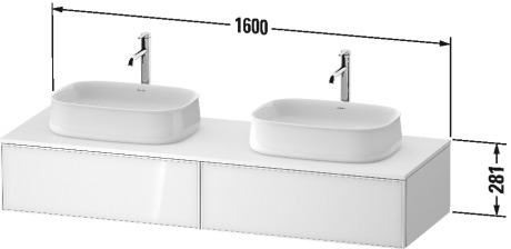 Тумба подвесная под две раковины DURAVIT ZENCHA ZE4815B63800000 550 мм х 1600 мм х 281 мм, с 2 выдвижными ящиками, чёрное стекло/графит суперматовый