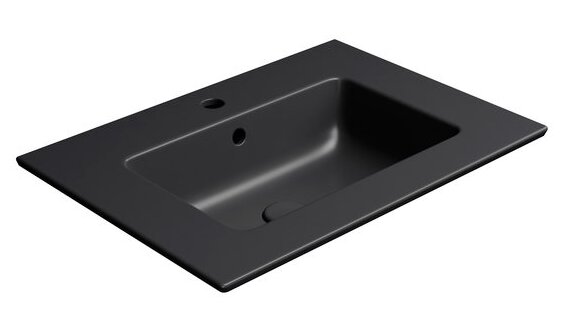 Раковина накладная/подвесная GSI PURA 8884126 c отверстием под смеситель, с переливом, цвет Чёрный матовый Ardesia