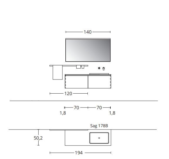 Комплект мебели BMT IKON  IK-12   1920х1950х502 мм c 2 тумбами, раковинойи и зеркалом, цвет 3D Mat Anthracite Grey/Белый матовый