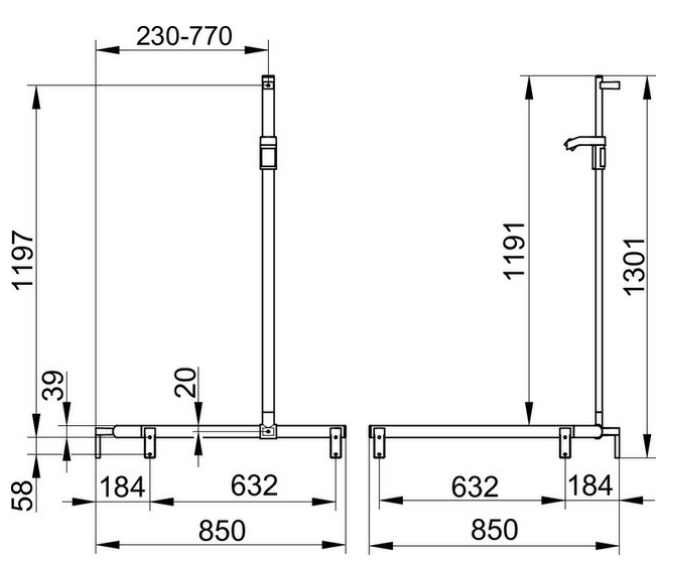 Поручень вдоль стены для установки справа и слева KEUCO AXESS 35015 010102 850 мм х 850 мм х 1301 мм, со штангой для душа, цвет Хром