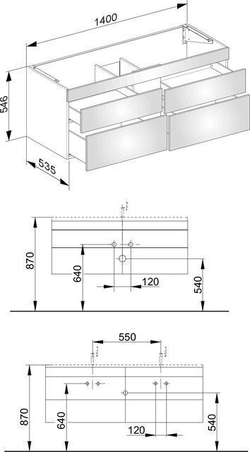 Тумба подвесная под раковину KEUCO EDITION 400 31562 370000 с четырьмя выдвижными фронтами, корпус/фасад структурный лак, трюфель