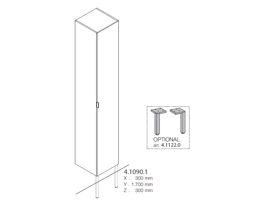 Высокий шкаф-пенал  Laufen  Space   4.1090.1.160.101.1 с зеркальной дверцей, 170х30х30 см,  светлый орех, ручка светлый алюминий
