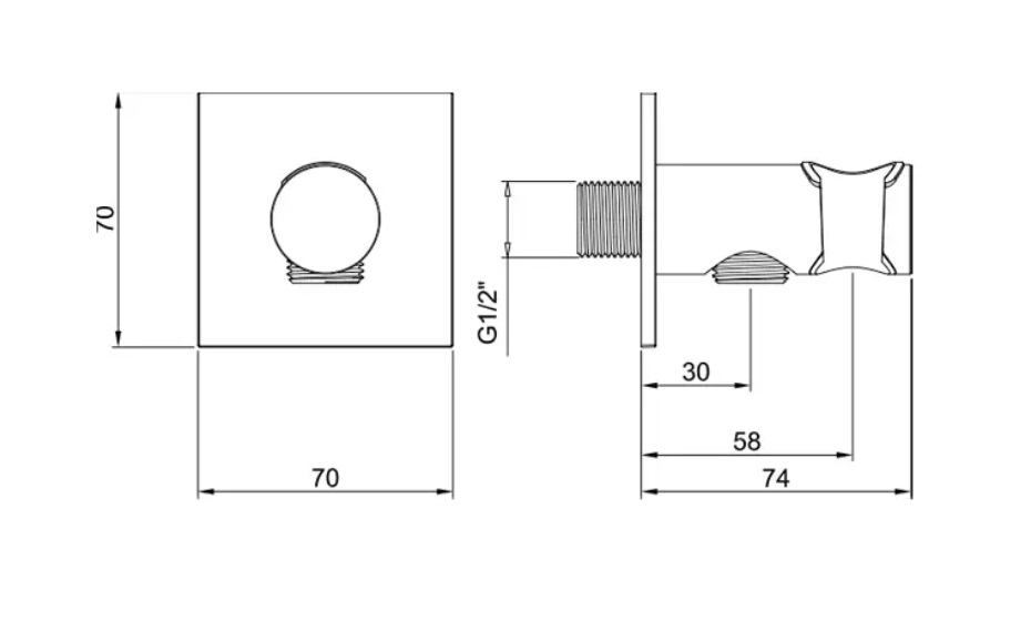 Вывод из стены с держателем для душа ALMAR SHOWER ACCESSORIES E095039.HB с квадратным отражателем, цвет High Brass