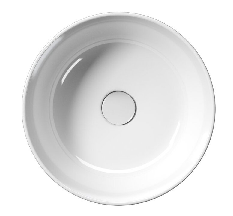 Раковина - чаша накладная круглая GSI KUBE X 9426PVC11, диаметр 400 мм, без отверстия под смеситель, без перелива, с донным клапаном, цвет Белый глянцевый