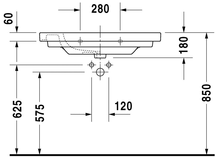 Раковина медицинская встраиваемая сверху Duravit D-Code 03528500702 без отверстий под смеситель, без перелива, белая