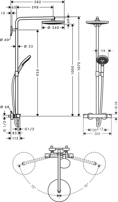 Душевой комплект Hansgrohe Raindance Select S 240 2jet 27129400 Showerpipe с термостатом белый/хром