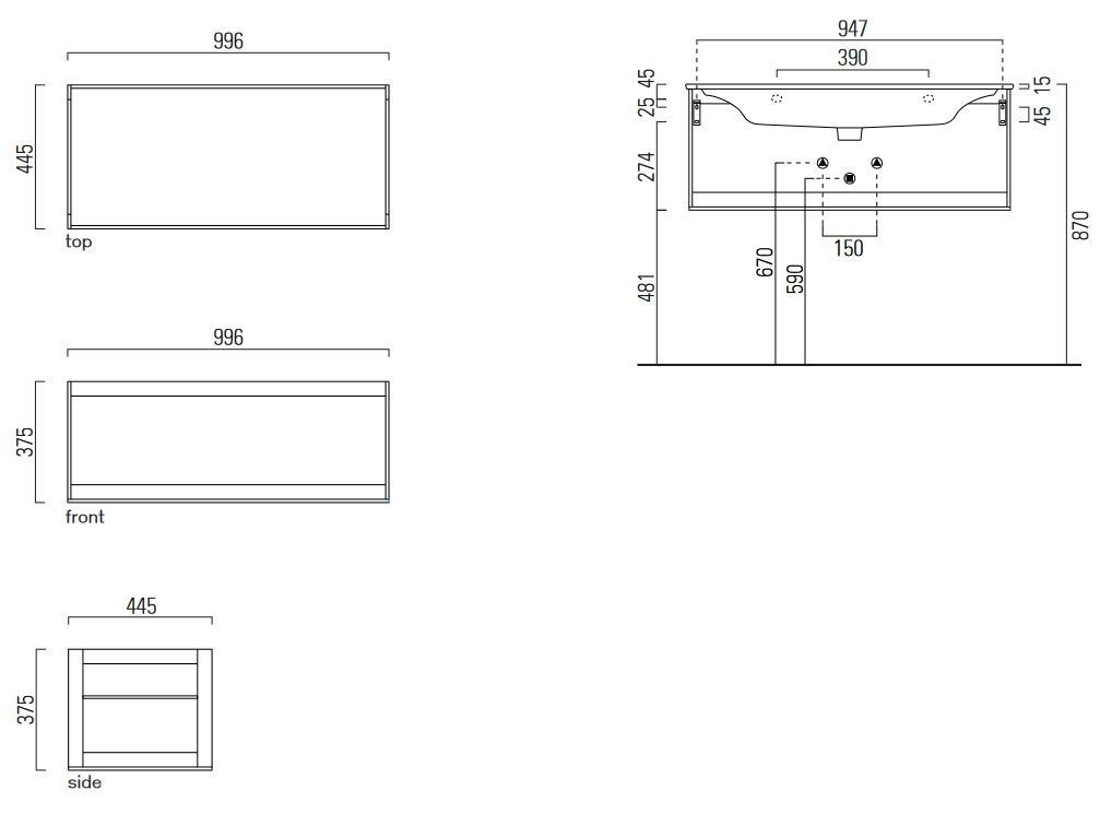 Подвесная металлическая консоль с полкой для раковины GSI STRUTTURA MSP10228 цвет Чёрный матовый