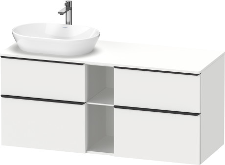 Тумба подвесная под раковину слева DURAVIT D-Neo DE4970L1818 1400 мм х 550 мм, с 2 выдвижными ящиками, 2 выдвижными отделениями и открытой полкой, белый матовый