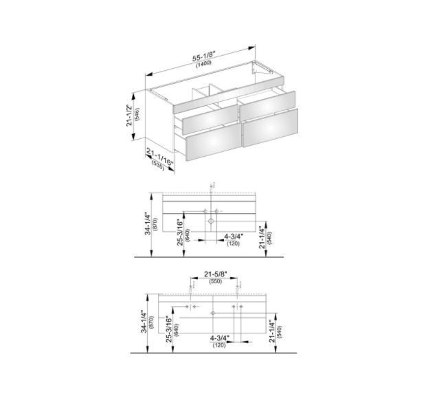 Тумба подвесная под раковину KEUCO EDITION 11 31562 390000 с четырьмя выдвижными фронтами, корпус/фасад структурный лак, антрацит
