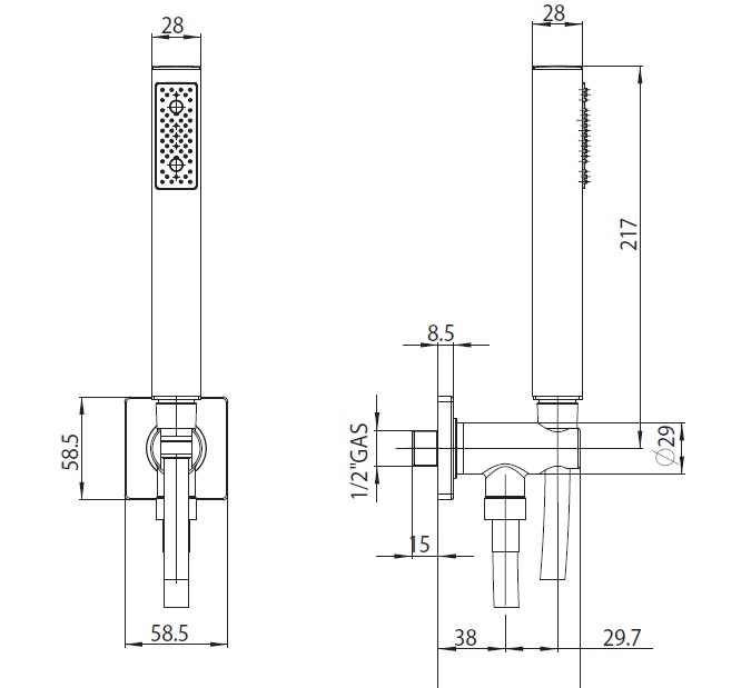Душевой комплект BOSSINI Cube CB4004C.094 с ручным душем, фиксированным держателем и шлангом, цвет Шлифованный никель