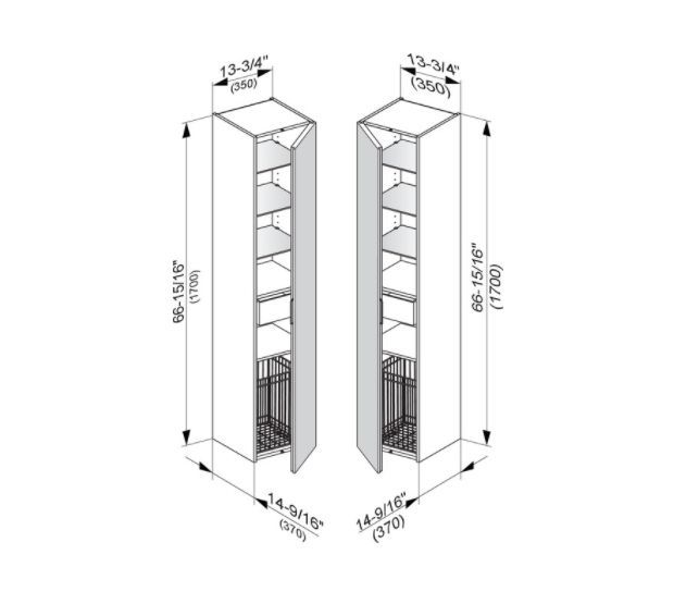 Шкаф - пенал высокий подвесной KEUCO EDITION 11 31331 570001 петли справа, 3 стеклянные полки, с бельевой корзиной, корпус матовый лак/фасад глянцевое стекло, чёрный