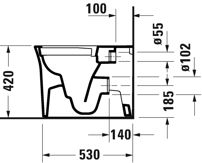 Унитаз напольный приставной Duravit White Tulip 2001090000 370 мм х 580 мм, с вертикальным смывом,  с HygieneFlush, без смывного края, с креплением, белый