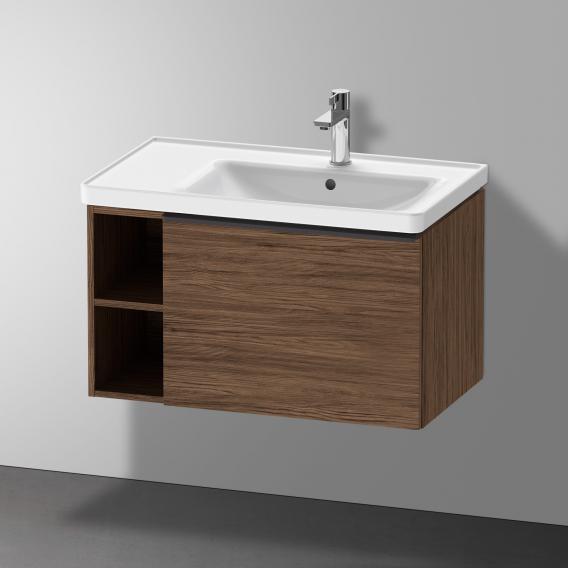 Тумба подвесная под раковину DURAVIT D-Neo DE425702121 784 мм х 452 мм, с выдвижным ящиком и открытой боковой полкой, орех тёмный
