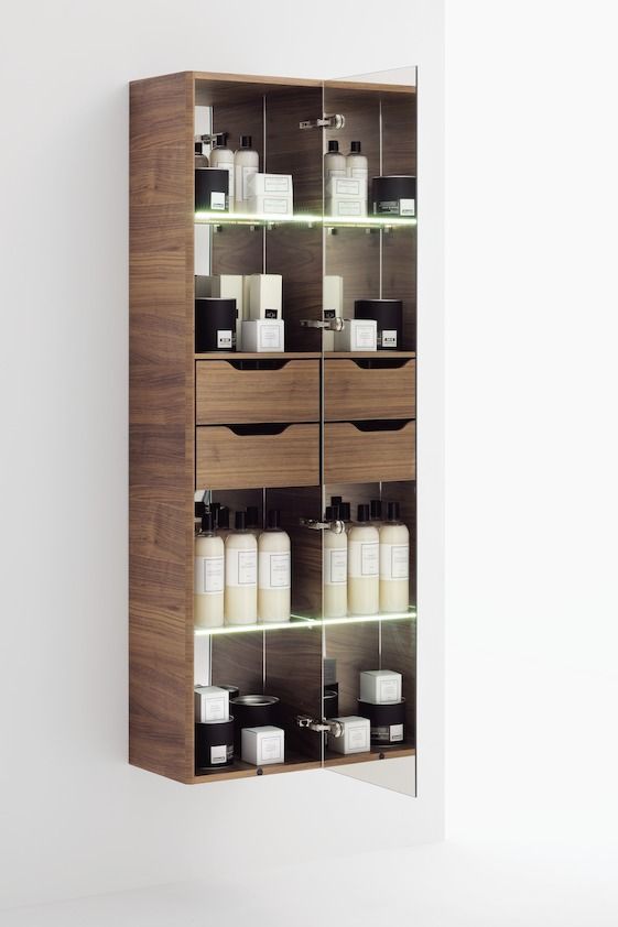 Шкаф высокий  Laufen   Alessi One   4.5804.2.097.630.1  170 см, цвет орех, зеркальная дверь, петли справа, подсветка,