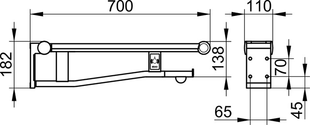 Складной поручень для туалета со встроенным радиоуправляемым смывом  исполнение слева вылет: 700 мм KEUCO PLAN CARE 34903 012737 Хром/темно-серый
