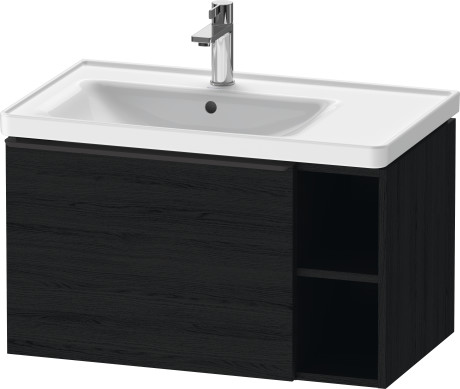 Тумба подвесная под раковину DURAVIT D-Neo DE425801616 784 мм х 452 мм, с выдвижным ящиком и открытой боковой полкой, чёрный дуб