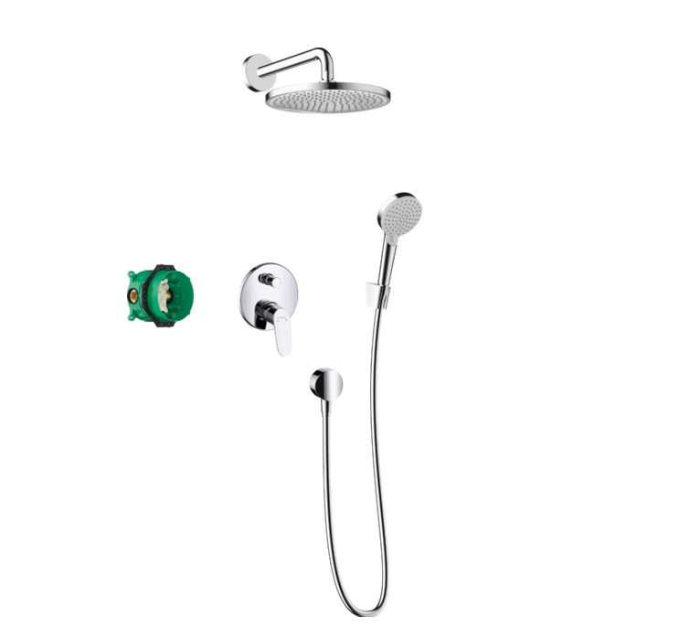 Душевая система cкрытого монтажа c однорычажным смесителем HANSGROHE Crometta E 240 1jet 27958000 с верхним и ручным душем и шлангом, цвет Хром