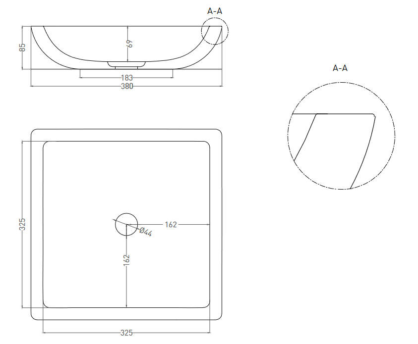 Раковина накладная квадратная SALINI CALLISTA 04 1101108G 380х380х85мм, S-Sense, без донного клапана, цвет Белый глянцевый