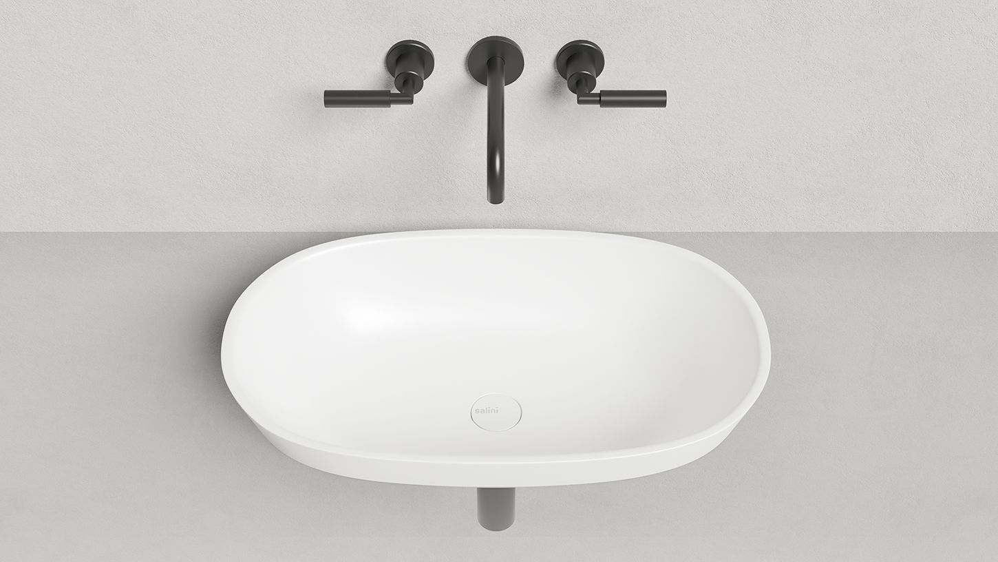 Раковина полувстраиваемая овальная SALINI MAREA 01 1802201M 645х387х165мм, S-Stone, без донного клапана, цвет Белый матовый