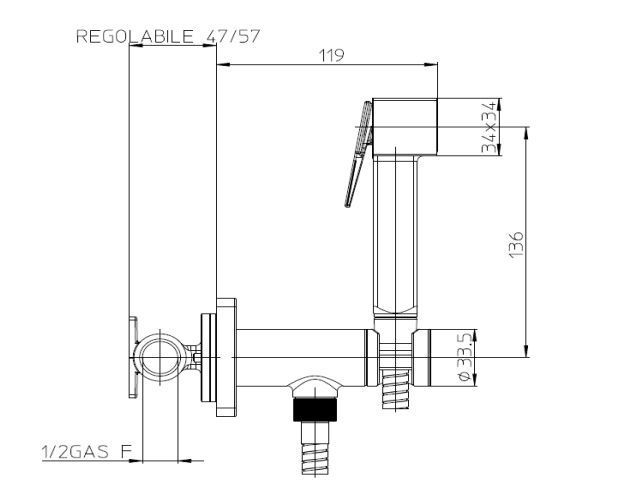 Комплект гигиенический с прогрессивным смесителем BOSSINI CUBE BRASS E38001B.083 с лейкой и шлангом, цвет чёрный хром
