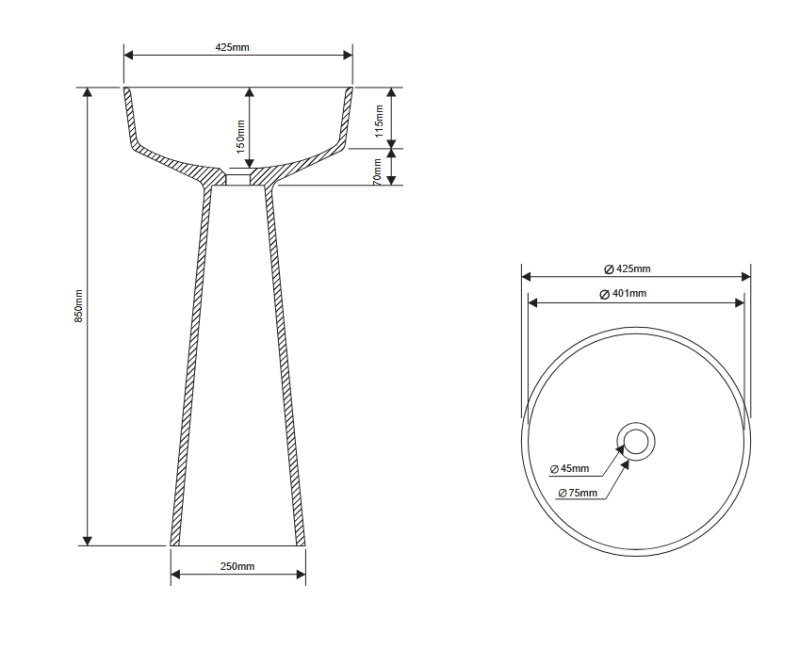 Раковина напольная DEA DESIGN Pedestal Basin DD2018 425 R9 425 мм х 425 мм х 850 мм, с донным клапаном, цвет Brown Copper R9