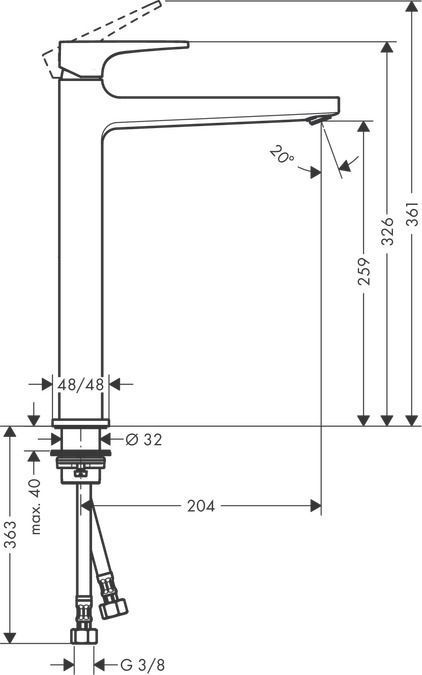 Смеситель для раковины однорычажный Hansgrohe Metropol 32512670 со сливным донным клапаном Push-Open, чёрный матовый