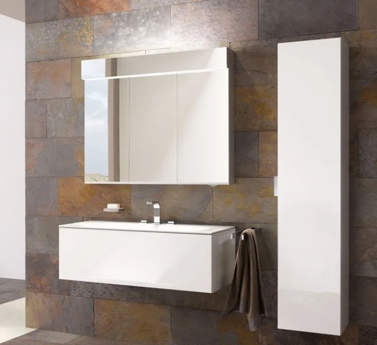 Шкаф - пенал высокий подвесной KEUCO EDITION 11 31330 270001 петли слева, 4 полки, корпус матовый лак/фасад матовое стекло, белый