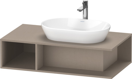 Тумба подвесная под раковину справа DURAVIT D-Neo DE495907575 1000 мм х 550 мм, с открытой боковой полкой слева и консолью, лён