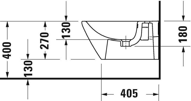 Подвесное биде Duravit D-Neo 2294150000 370 мм х 540 мм, c отверстием под смеситель, с переливом, с креплением Durafix, белое