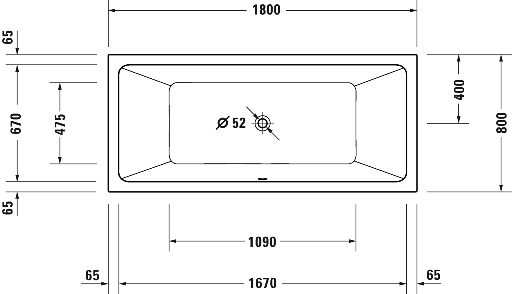 Ванна встраиваемая акриловая DURAVIT Duravit No.1 700492000000000 800 мм х 1800 мм х 420 мм, с двумя спинками, белая глянцевая