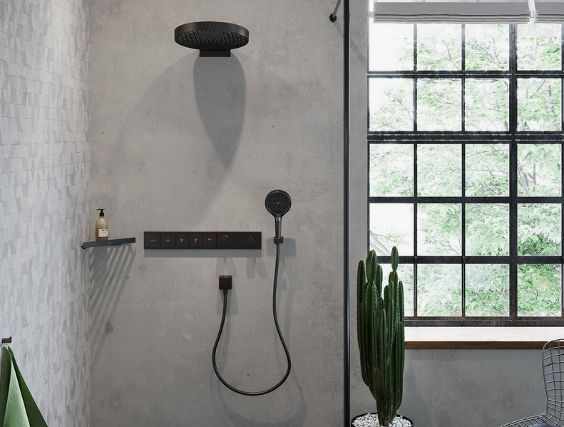 Термостат для душа HANSGROHE RainSelect 15382340 на 4 потребителя, Чёрный/Хром