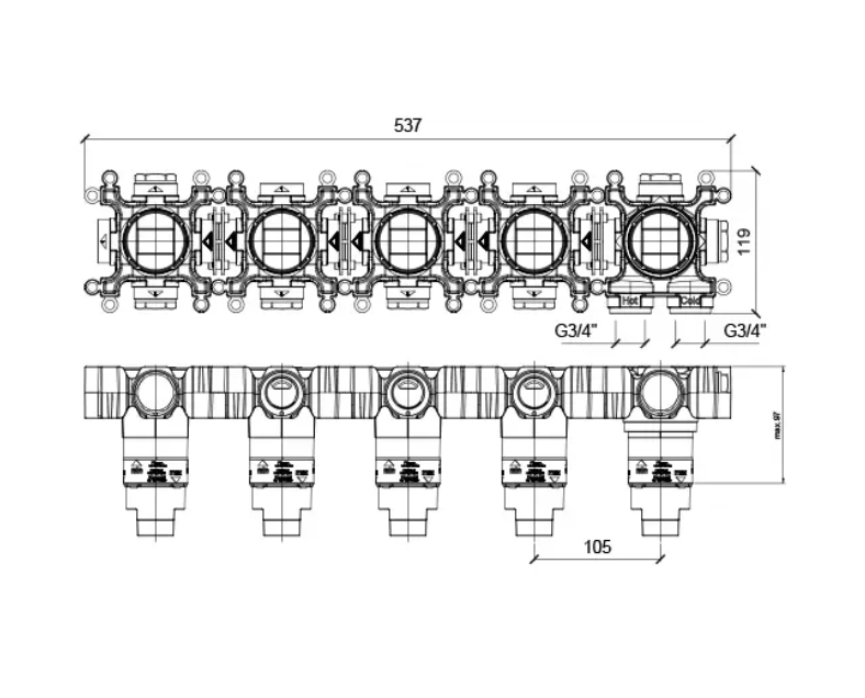 Встраиваемая внутренняя часть термостата ALMAR MODULAR PUSH E176914 на 4 потребителя, цвет Чёрный