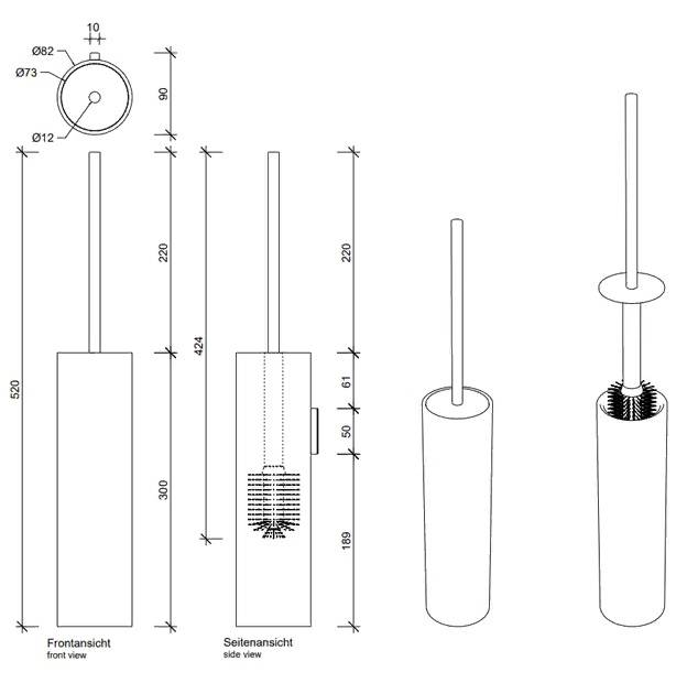 Ершик для унитаза подвесной  DECOR WALTHER  STONE WBG  0970964   52 X Ø 8,5 х9,5 см,  композит Solid Surface, черный  матовый/хром