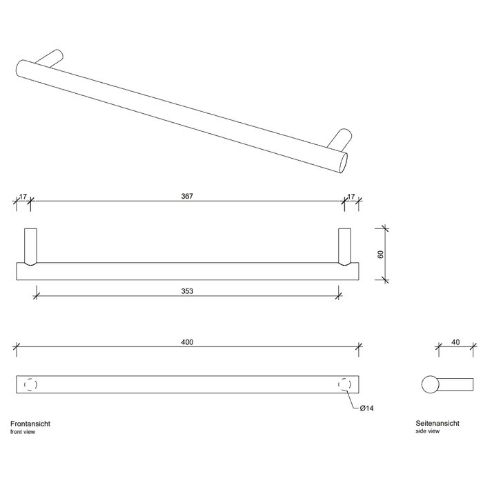 Полотенцедержатель DECOR WALTHER  Bar HTE 40   0856260   Ø 2 X 40 X 6 см, латунь, черный матовый Black Matt