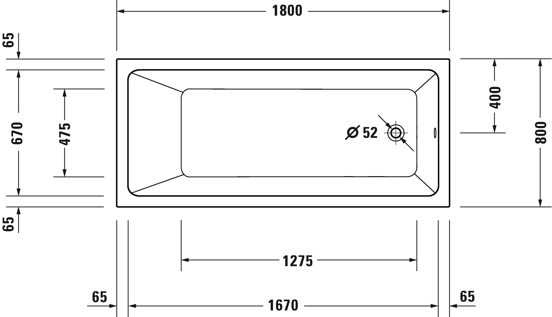 Ванна встраиваемая акриловая DURAVIT Duravit No.1 700491000000000 800 мм х 1800 мм х 420 мм, с наклонной спинкой, белая