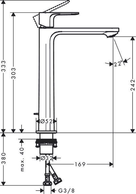 Однорычажный смеситель для накладной раковины HANSGROHE REBRIS E 72581000 240 мм, с CoolStart, с донным клапаном, хром