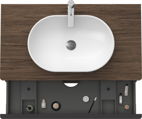 Тумба подвесная под раковину DURAVIT D-Neo DE496802121 550 мм х 1000 мм, с двумя выдвижными ящиками и консолью, орех тёмный